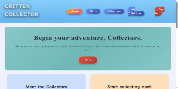 Screenshot of critter-collector.com