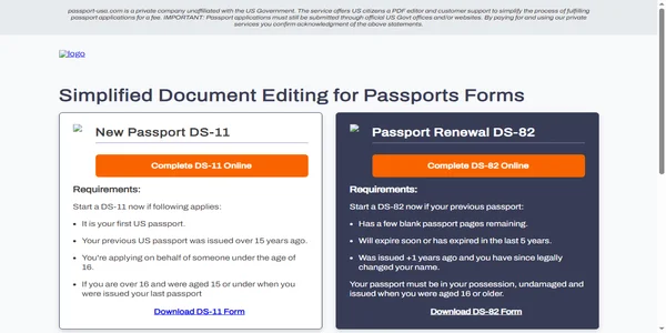 Screenshot of passport-usa.com